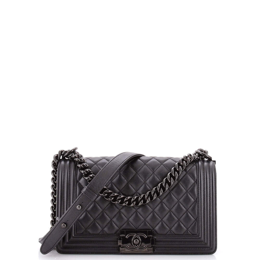 Chanel Old Medium So Black Boy Flap Bag Quilted Caviar